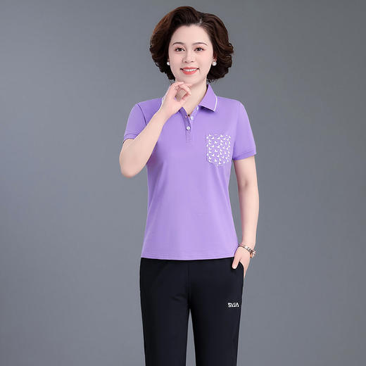 SP-2309夏季POLO短袖女莫代尔棉T恤舒适透气时尚减龄宽松半袖 商品图2