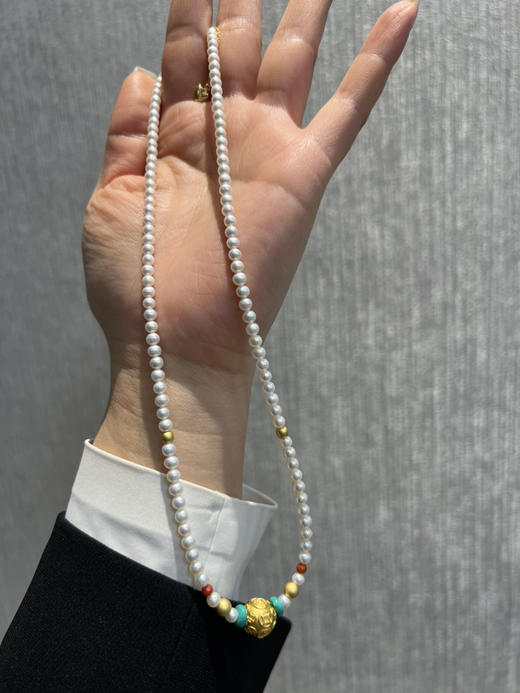 326-1 新中式4-4.5mm AK baby珍珠项链 古法高保色沙金"八方来财"路路通！ 商品图1