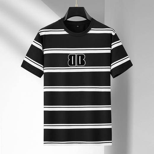 【纯棉】【新款DDA】大依优型大码条纹短袖T恤圆领加肥加大男装大号大码上衣男士休闲半袖夏季 商品图1