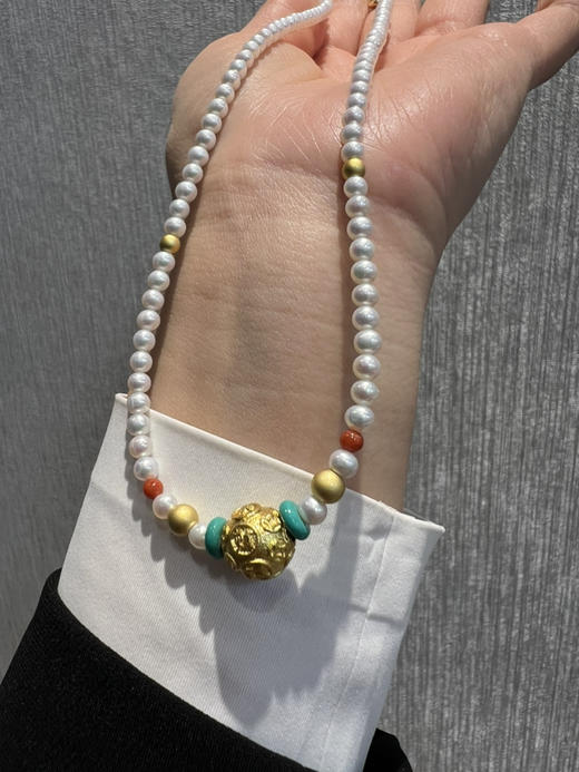 326-1 新中式4-4.5mm AK baby珍珠项链 古法高保色沙金"八方来财"路路通！ 商品图10