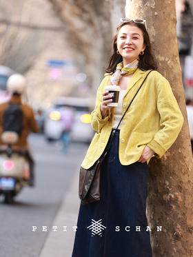 黄油 苎麻棉炒色工艺褶皱肌理小西装外套