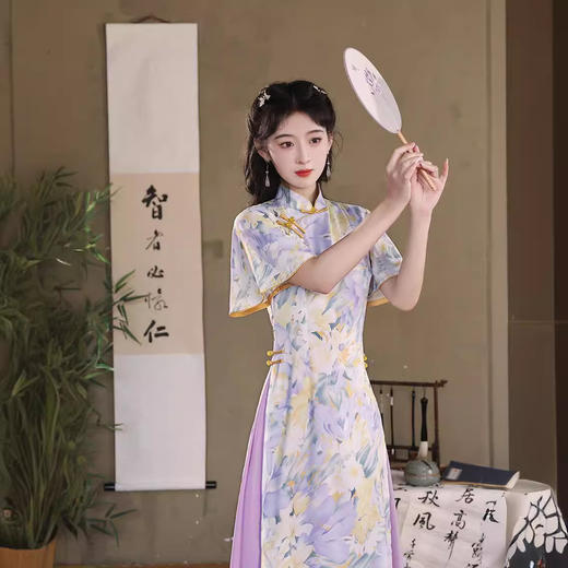 新中式国风日常，奥黛气质长款改良旗袍XL-24135 商品图1