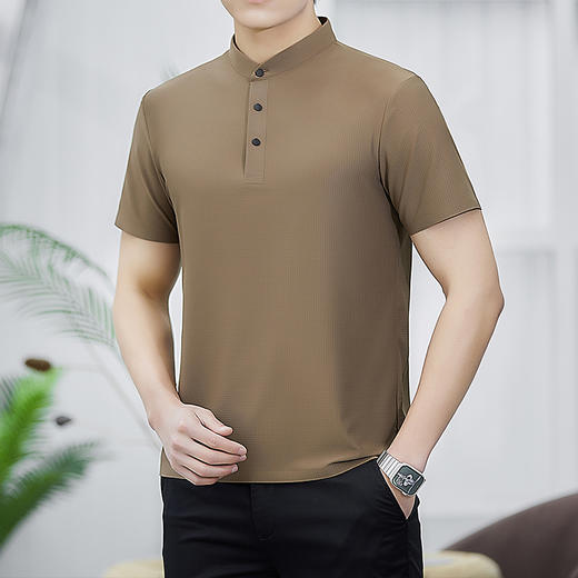 【Q】【冰丝高弹】【新款DX】大依优型大码男装立领短袖Polo衫加肥加大透气吸汗夏季上衣半袖t恤夏装 商品图3
