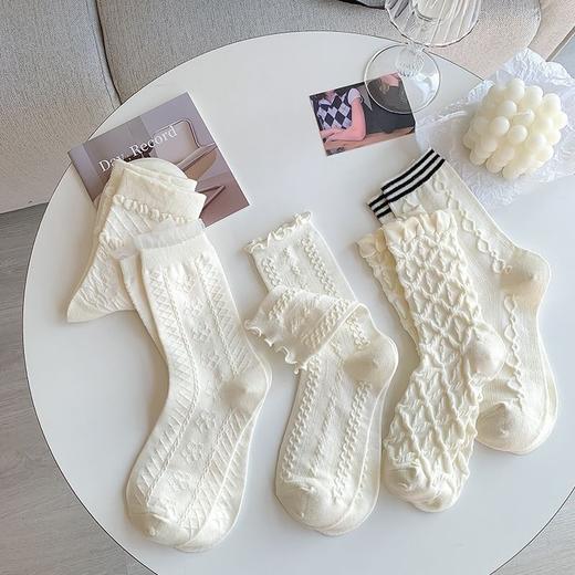 「19.9到手5双！白色jk袜」女中筒袜ins潮制服花边袜可爱堆堆袜纯色长袜配饰 商品图2