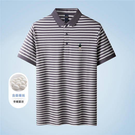【含桑蚕丝】罗蒙夏季条纹男士t恤短袖polo衫商务polo衫男短袖 商品图5
