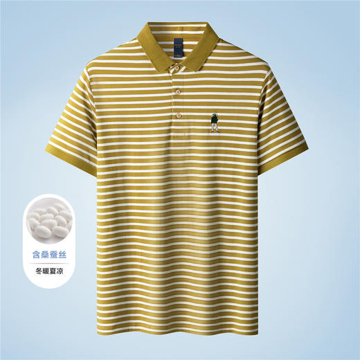 【含桑蚕丝】罗蒙夏季条纹男士t恤短袖polo衫商务polo衫男短袖 商品图2