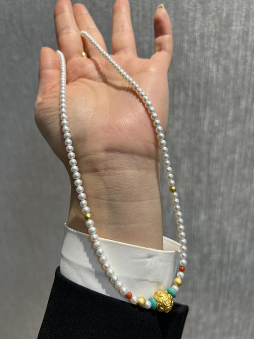 326-1 新中式4-4.5mm AK baby珍珠项链 古法高保色沙金"八方来财"路路通！ 商品图3