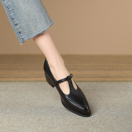 品质好货 |Safiya/索菲娅2024新款春季气质头层牛皮粗跟T字带单鞋SF41111702 商品图2