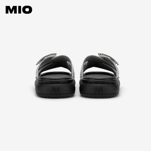 MIO米奥夏季中跟潮流拖鞋闪钻交叉带式羊皮革慵懒一字拖女M243131432 商品图4