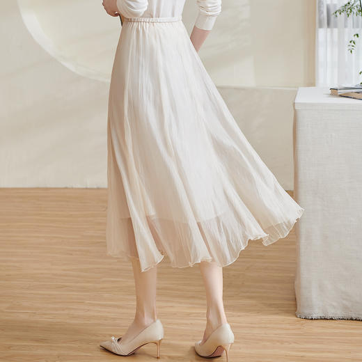 米思阳2026夏季新款优雅气质纯色大摆裙高腰修身网纱半身裙女1642 商品图2