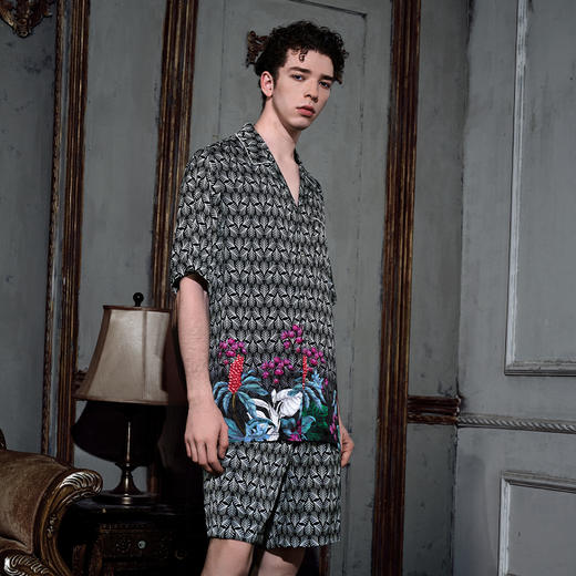 Solo seta22姆米男士真丝短袖短裤睡衣套装桑蚕丝休闲装2025新款 商品图2