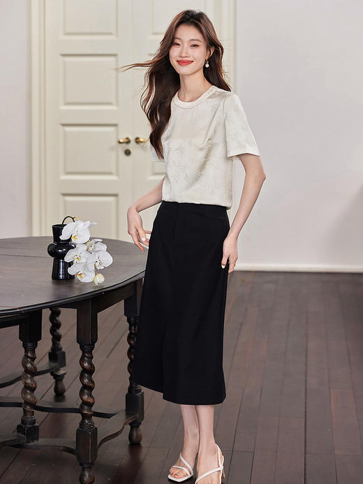 【专属特价】熙世界新中式暗纹提花雪纺衫女夏季新款气质显瘦圆领短袖T恤上衣 商品图4