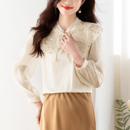 新中式刺绣雪纺衬衫，设计感复古轻国风法式长袖上衣CC-QL-7715 商品图3