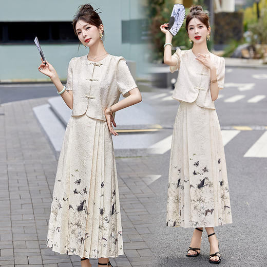 复古新中式，圆领短袖上衣马面裙两件套HR-YRX9100 商品图1