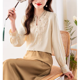 新中式刺绣雪纺衬衫，设计感复古轻国风法式长袖上衣CC-QL-7715