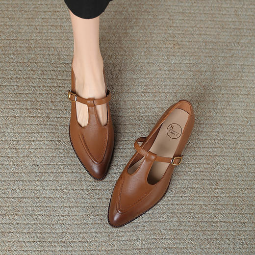 品质好货 |Safiya/索菲娅2024新款春季气质头层牛皮粗跟T字带单鞋SF41111702 商品图4