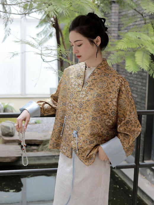 盛唐牡丹 |鹤鹿同春宋锦交叉外套 商品图5