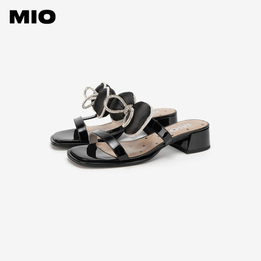 MIO米奥夏季方头中跟简约一字带式泡泡蝴蝶清爽通勤凉拖女M243141608 商品图3