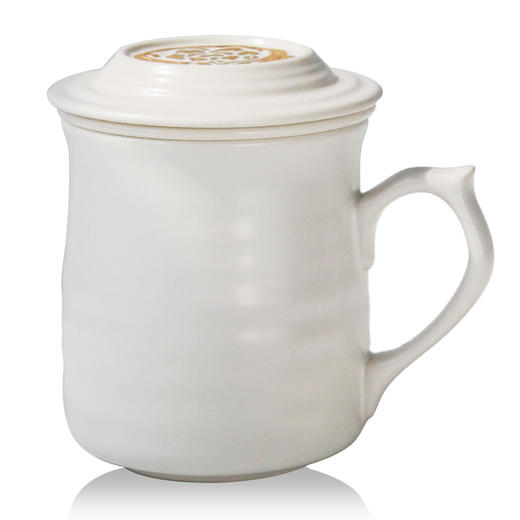 乾唐轩活瓷杯 心动高杯浪纹鎏金三件杯茶杯盖杯带茶漏送礼 白+金 商品图5