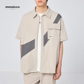 墨麦客男装2023春夏季新款男士短袖衬衫翻领休闲宽松拼接美式衬衣