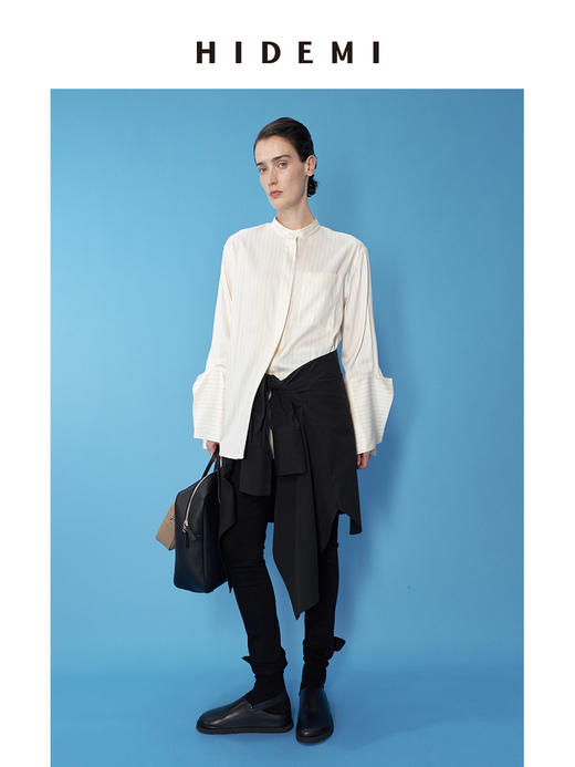 HIDEMI 极简设计感圆领色织条纹衬衫 商品图3