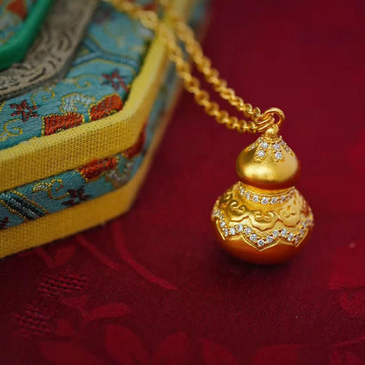 古法黄金点钻系列 连绵不断如意纹满钻足金葫芦锁骨链项链 商品图1