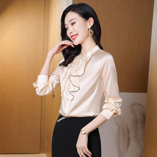 ASE9222木边耳纯色气质优雅女士衬衫 商品图2