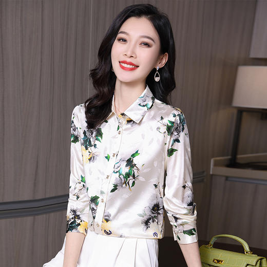 ASE9079-1真丝长袖衬衫2024春季新款高端复古印花轻熟优雅女神范桑蚕丝衬衣 商品图1