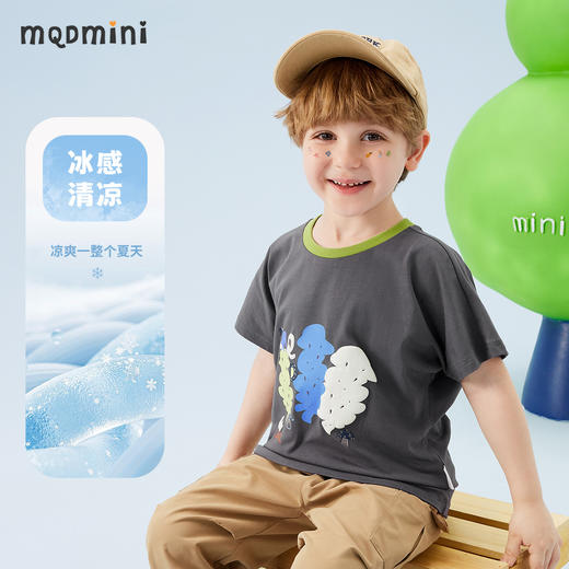 【冰冰棉】【80-140】【MQDMINI】男童夏季t恤短袖卡通撞色冰感上衣 商品图4