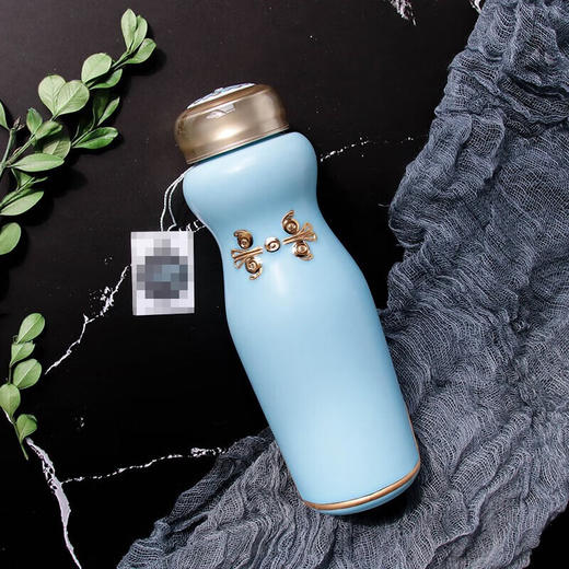 【非同款】乾唐轩活瓷杯吉星华风旗袍随身杯单层创意带盖便携精致迷你陶瓷水杯子送长辈朋友礼品杯女 无光水蓝 鎏金 吉星元素 商品图3