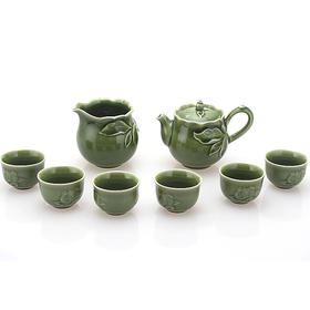 乾唐轩活瓷新石榴绿茶具1壶6杯+茶海茶杯水杯功夫茶具中式高档礼盒套装