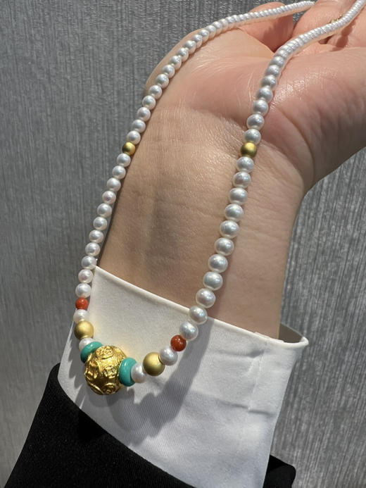 326-1 新中式4-4.5mm AK baby珍珠项链 古法高保色沙金"八方来财"路路通！ 商品图0