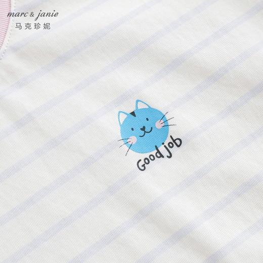 【凉感透气】马克珍妮女童撞色条纹卡通短袖T恤夏装新款240772 商品图3