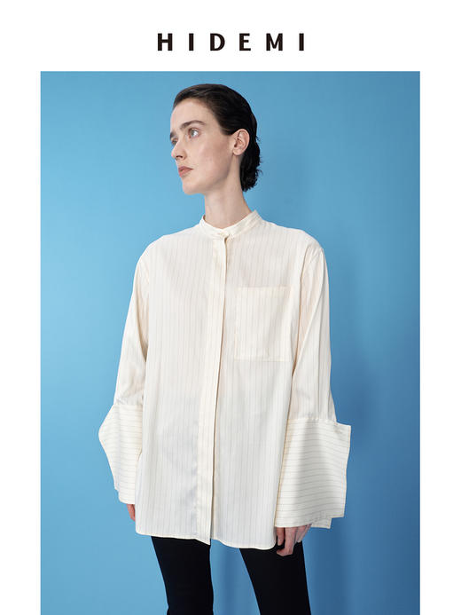 HIDEMI 极简设计感圆领色织条纹衬衫 商品图1