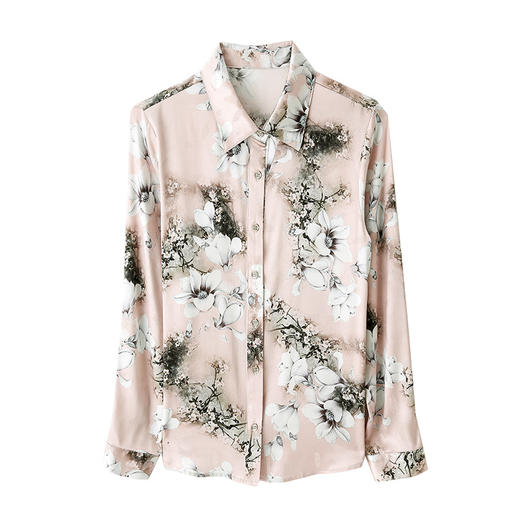 ASE9079-1真丝长袖衬衫2024春季新款高端复古印花轻熟优雅女神范桑蚕丝衬衣 商品图4