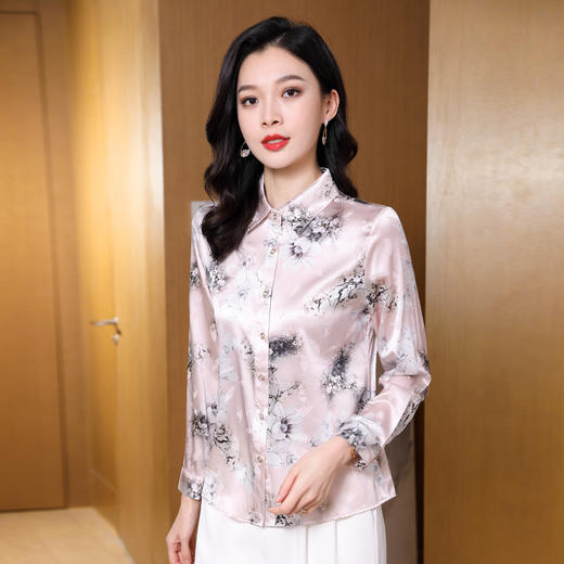 ASE9079-1真丝长袖衬衫2024春季新款高端复古印花轻熟优雅女神范桑蚕丝衬衣 商品图2