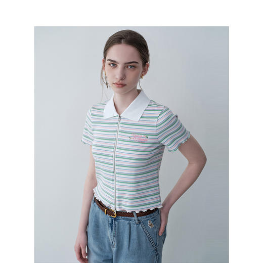 TeenieWeenie小熊条纹字母POLO衫T恤女夏季女t恤TTHA242410T 商品图1