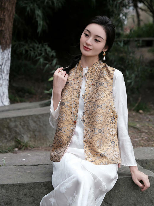 微瑕秒杀 |盛唐牡丹 |鹤鹿同春宋锦双面穿马甲[特价品](特殊商品不退不换) 商品图3