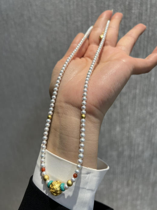 326-1 新中式4-4.5mm AK baby珍珠项链 古法高保色沙金"八方来财"路路通！ 商品图5