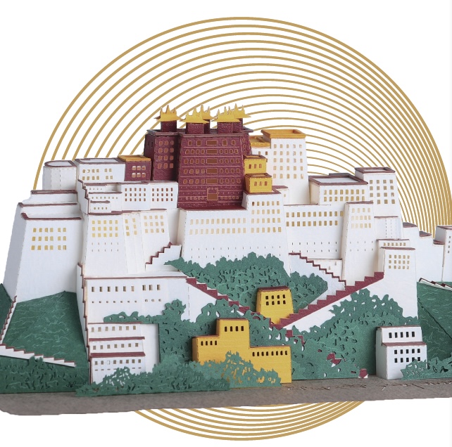 布达拉宫建筑纸雕模型（含灯）