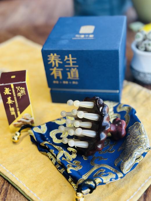 【高端局送精油】常州非遗梳篦邢粮木艺 紫檀木材质+绵羊角 经络按摩木梳养发头疗 商品图7