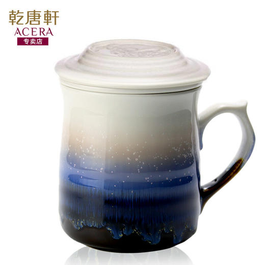 【7折特惠，仅1件，无货退款】乾唐轩活瓷杯浪纹三件套泡茶水杯老板杯会议盖杯陶瓷办公杯商务礼品 雪晶棕紫 商品图0