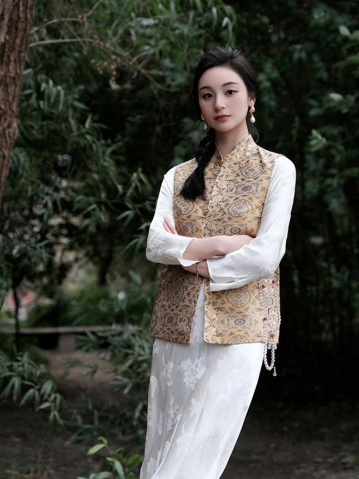 微瑕秒杀 |盛唐牡丹 |鹤鹿同春宋锦双面穿马甲[特价品](特殊商品不退不换) 商品图5