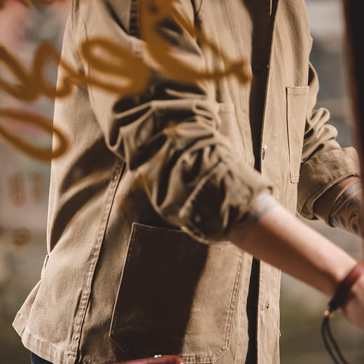 工装优选 美式复古巴黎扣四袋重磅夹克翻领阿美咔叽vintage外套 商品图4