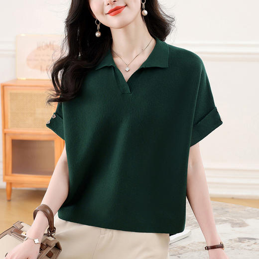 短袖宽松遮肚蝙蝠衫，薄款poloT恤针织衫CC-21-331 商品图2