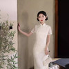 白色蕾丝中长款，订婚出游日常改良旗袍XL-24166 商品缩略图3