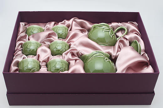 乾唐轩活瓷新石榴绿茶具1壶6杯+茶海茶杯水杯功夫茶具中式高档礼盒套装 商品图3