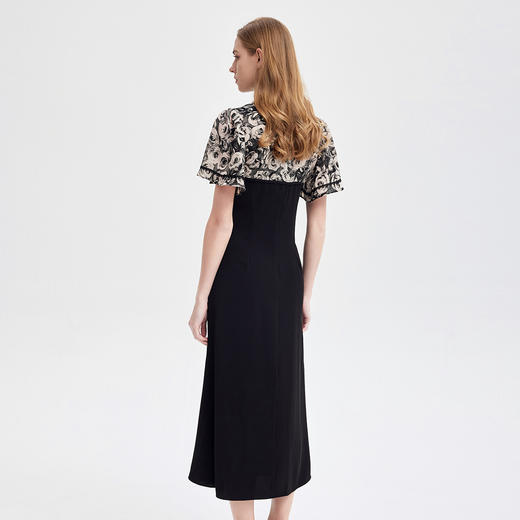 PF826斯尔丽2024新款国风改良版旗袍滚边撞花色不对称收腰A摆连衣裙 商品图1