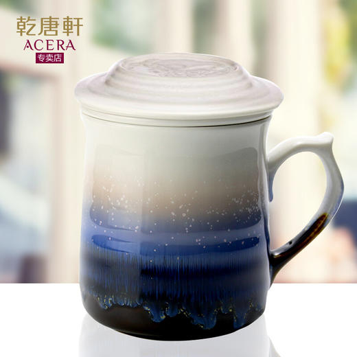 【7折特惠，仅1件，无货退款】乾唐轩活瓷杯浪纹三件套泡茶水杯老板杯会议盖杯陶瓷办公杯商务礼品 雪晶棕紫 商品图1