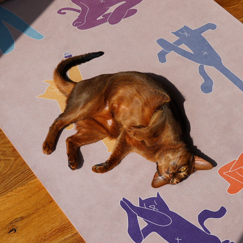 趁早 Kiera Ye 百变瑜伽猫猫瑜伽垫麂皮印花防滑健身垫地垫
